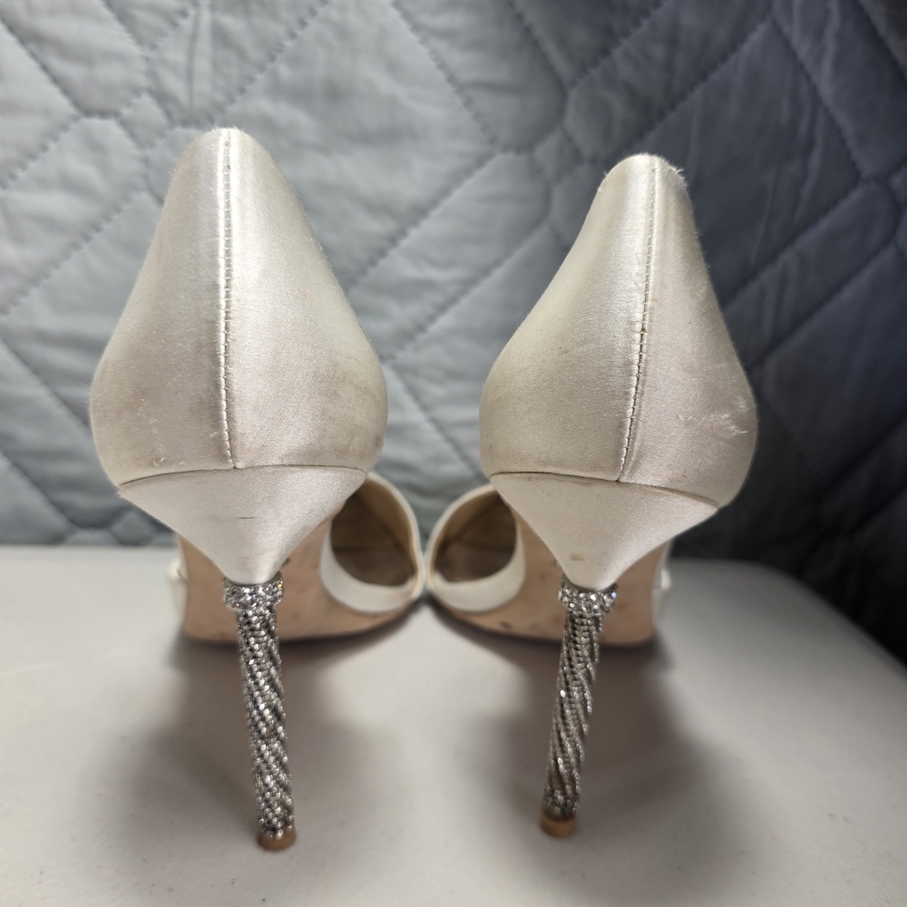 BADGLEY MISCHKA Women's Nude Satin Blanca Rhinestone Ankle-Strap Pumps SZ 10 - Picture 11 of 14